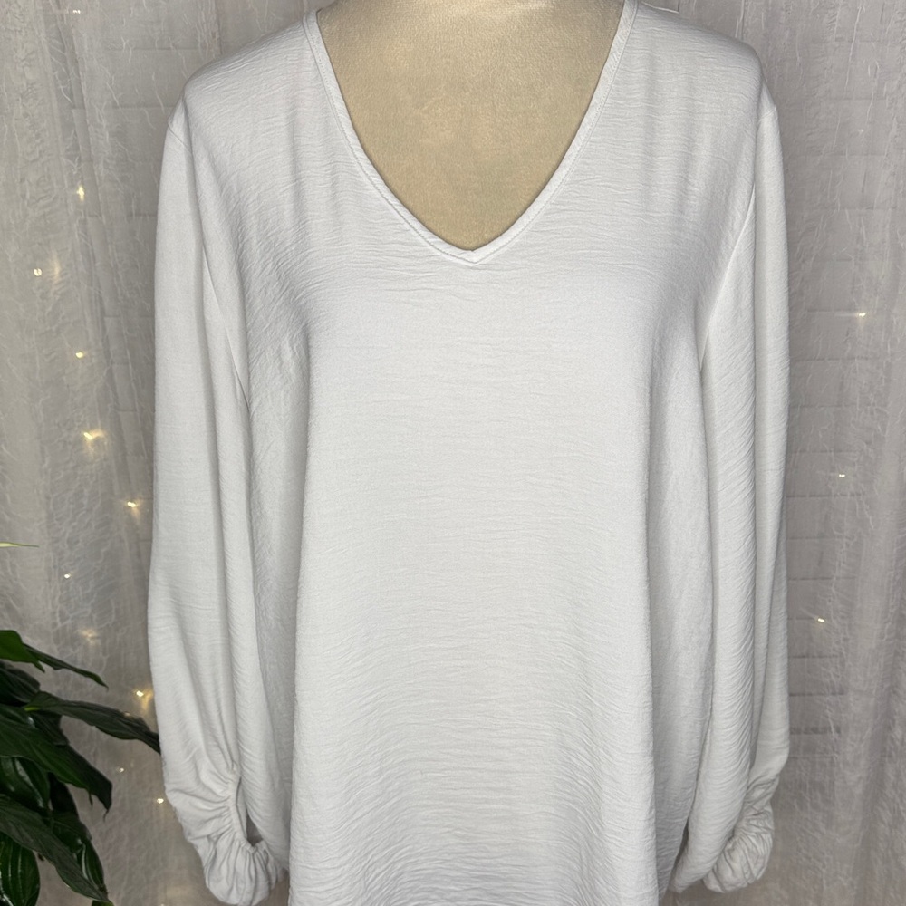 V-Neck Long Sleeve Women’s Top in White